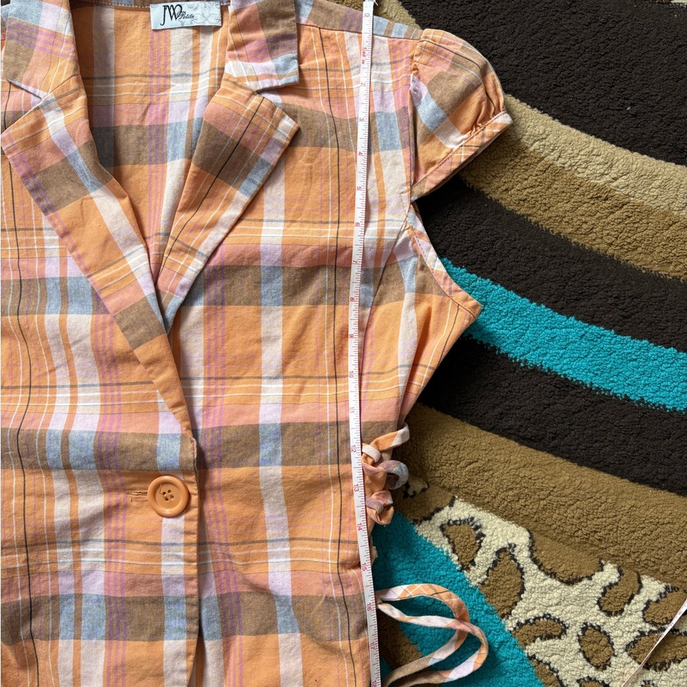 Junction West Petite Plaid Button-Up Cap Sleeve Vest with Side Corset Ties - Picture 5 of 6